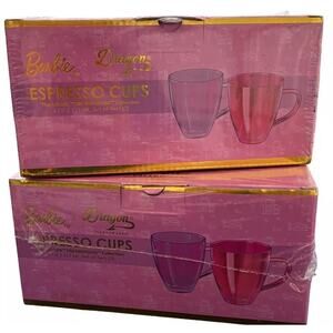 Barbie X Dragon Glass Coffee Mugs, Pink & Magenta Double Wall Lot of 4 NEW